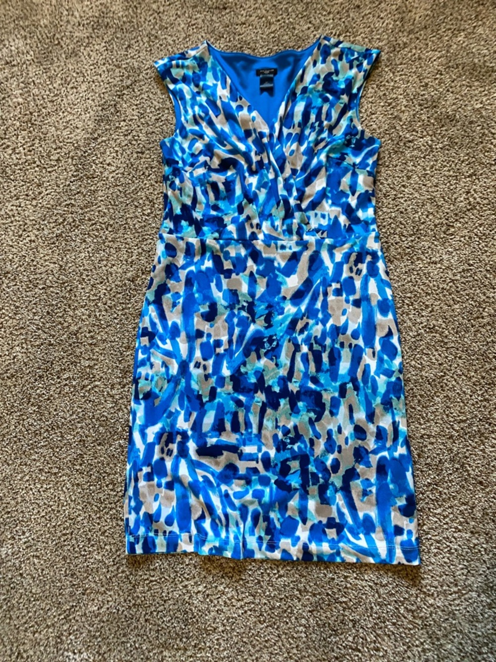 Ann Taylor Blue Abstract Print V-Neck Midi Dress
